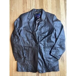 Denim & Co Women's Brown Genuine Leather Jacket Size‎ Medium One Button Closure